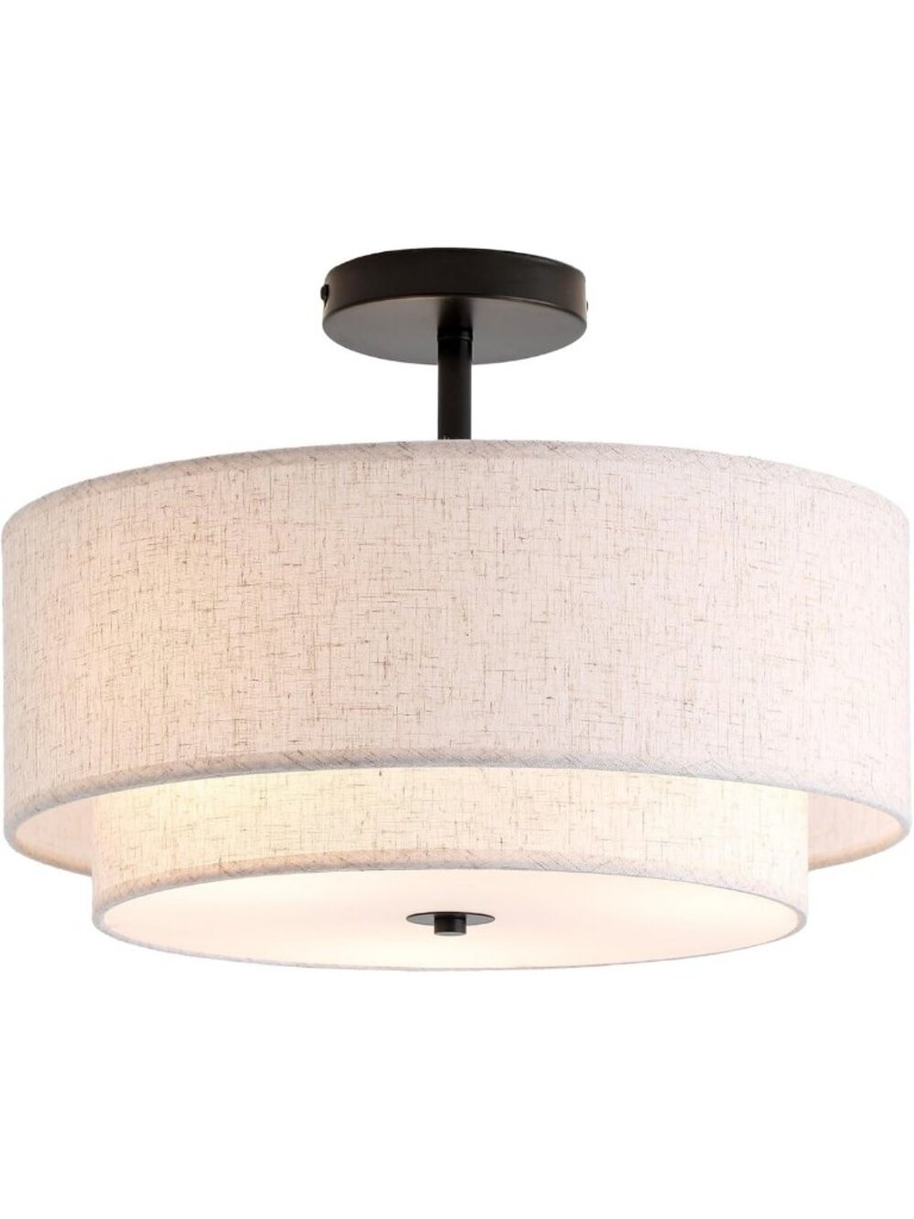16” Double Drum 3-Light Semi Flush Mount Ceiling Light - Classic Linen Shade for